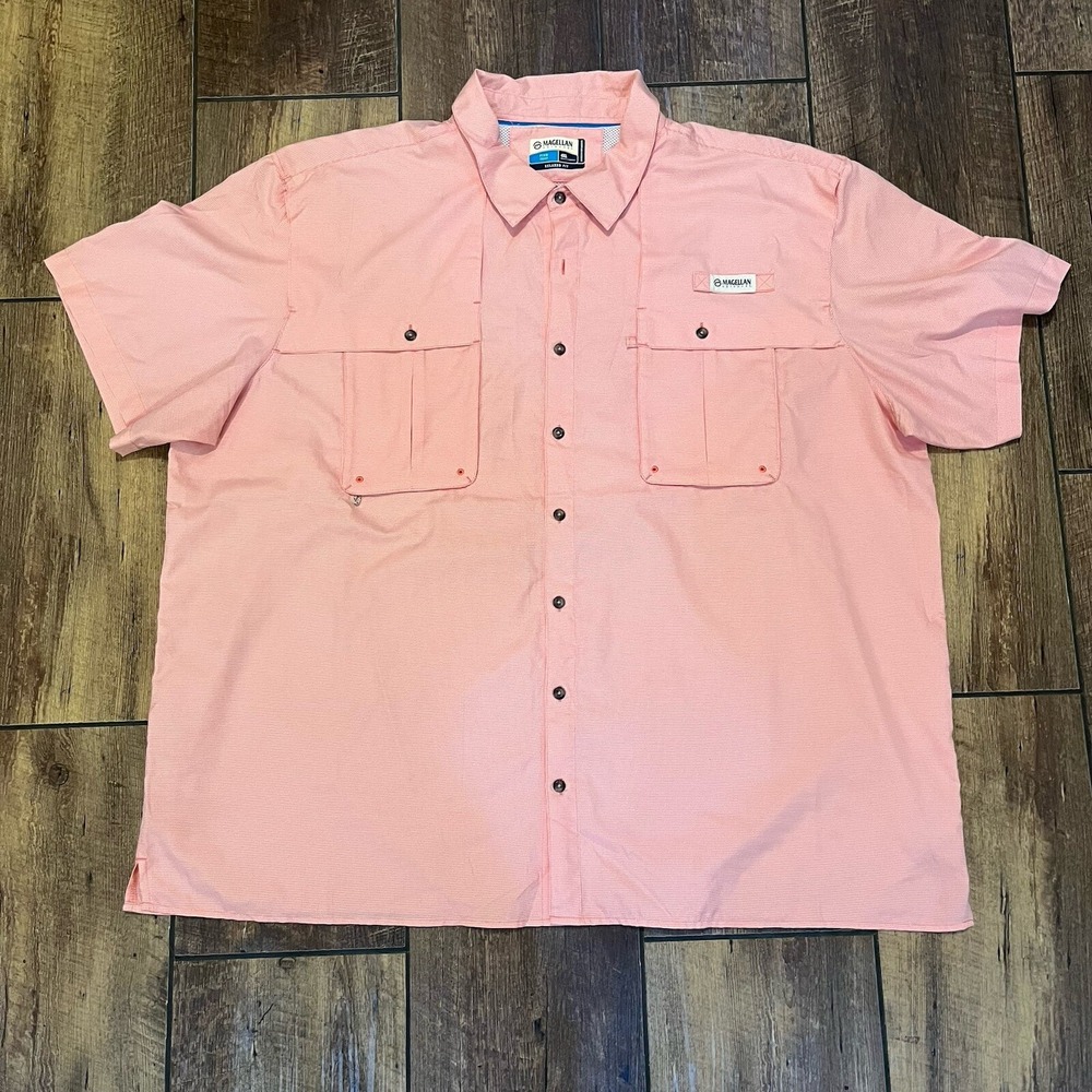 Magellan Vented Fishing Shirt Red Plaid Relaxed Fit Short Sleeve 4XL Outdoors